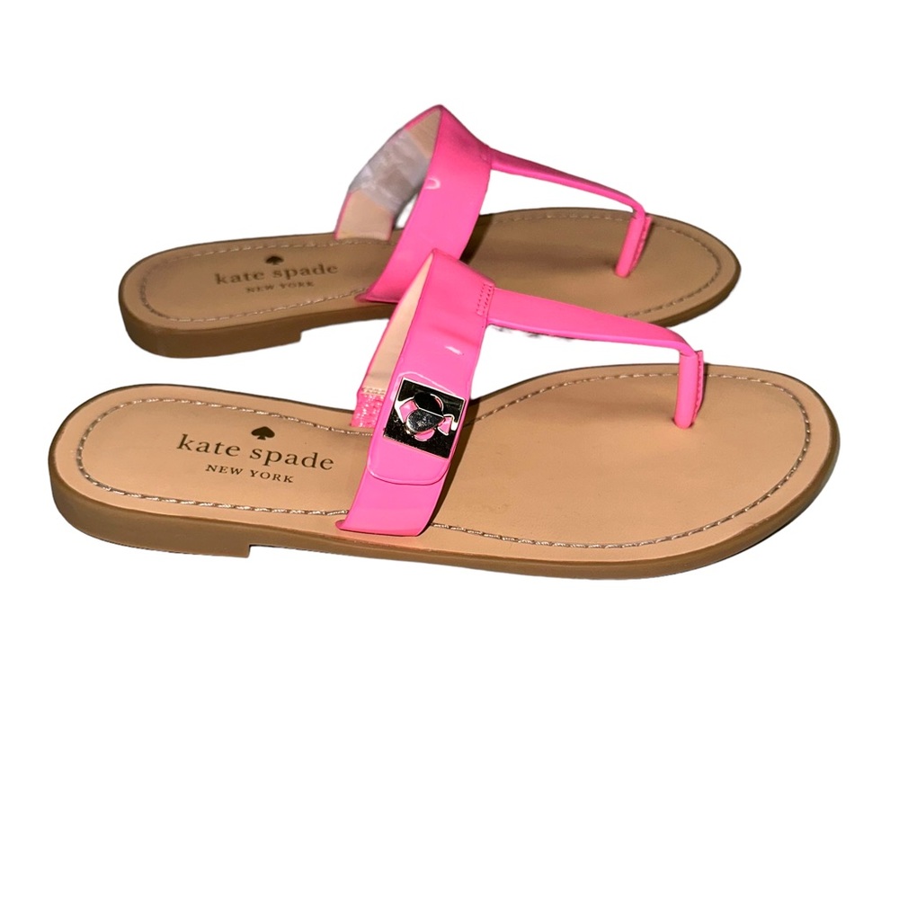 NEW Kate Spade Castile Patent Leather Pink Thong Toe Sandals 7.5B